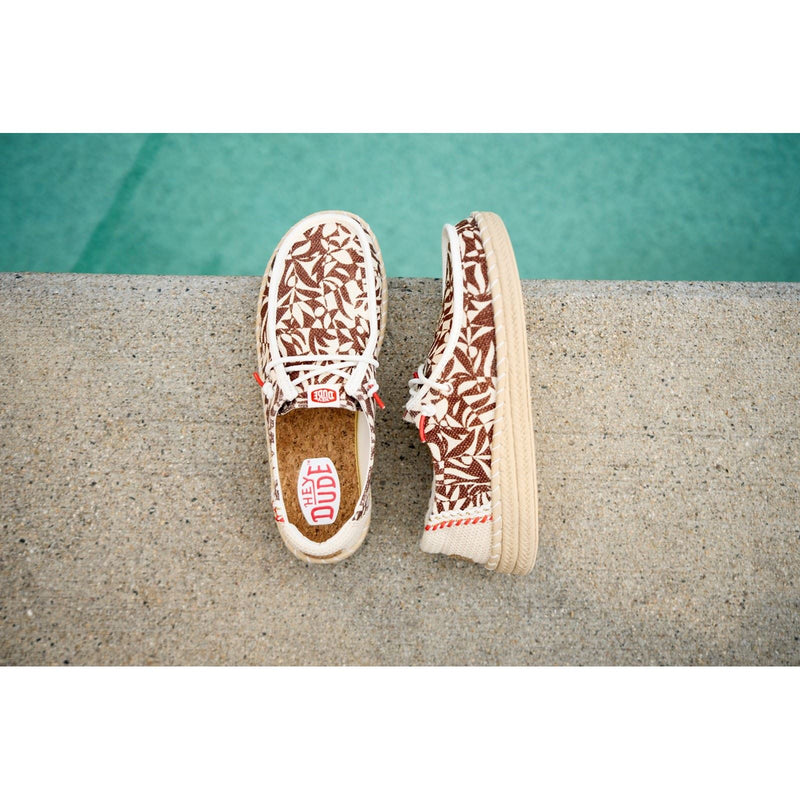 HEYDUDE Wendy Espadrille Retro Palm Cotton Blend Women's Downtown Brown/Egret Espadrilles