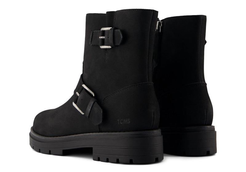 TOMS Ionie Moto Nubuck Leather Women's Black Boots