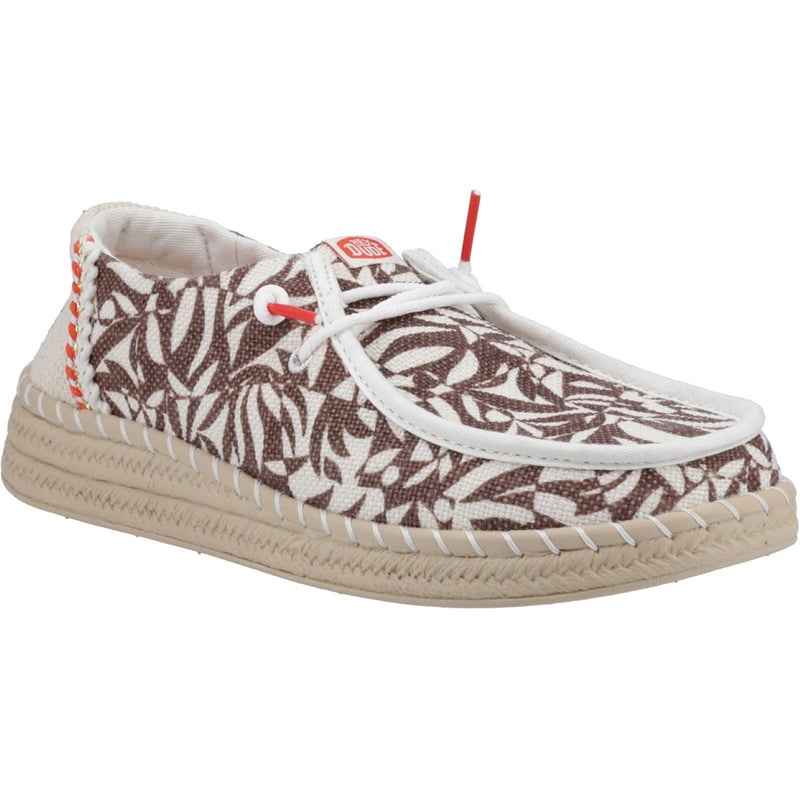 HEYDUDE Wendy Espadrille Retro Palm Cotton Blend Women's Downtown Brown/Egret Espadrilles