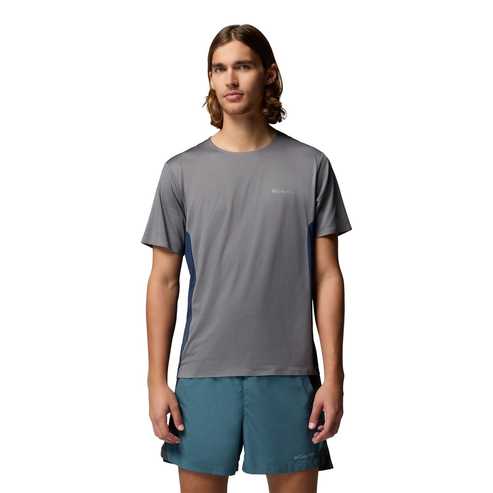 Columbia Three Pitch SS Crew Polyester Men's Grey Activewear T-Shirts