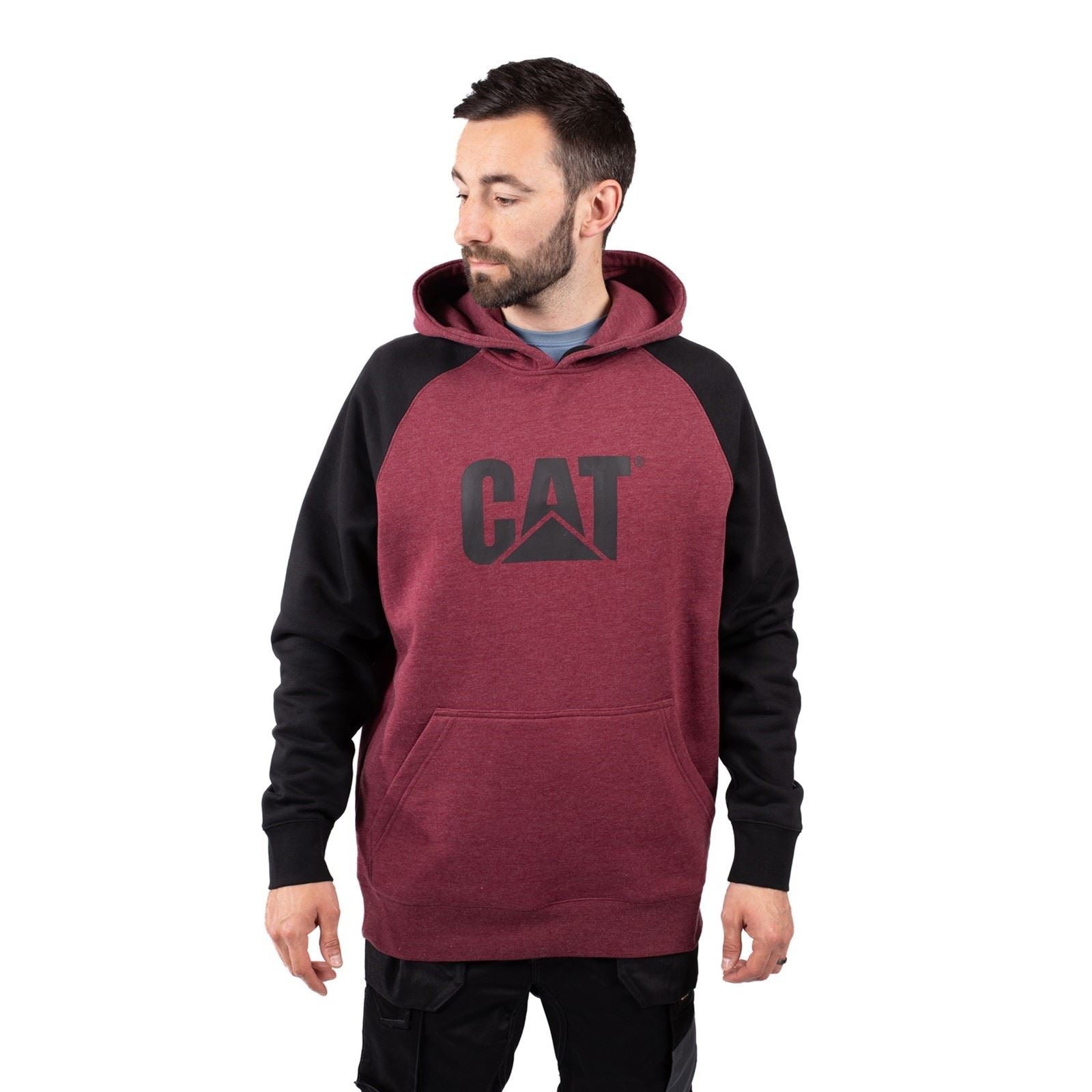 Caterpillar Raglan Cotton Men's Red Hooded Sweatshirt