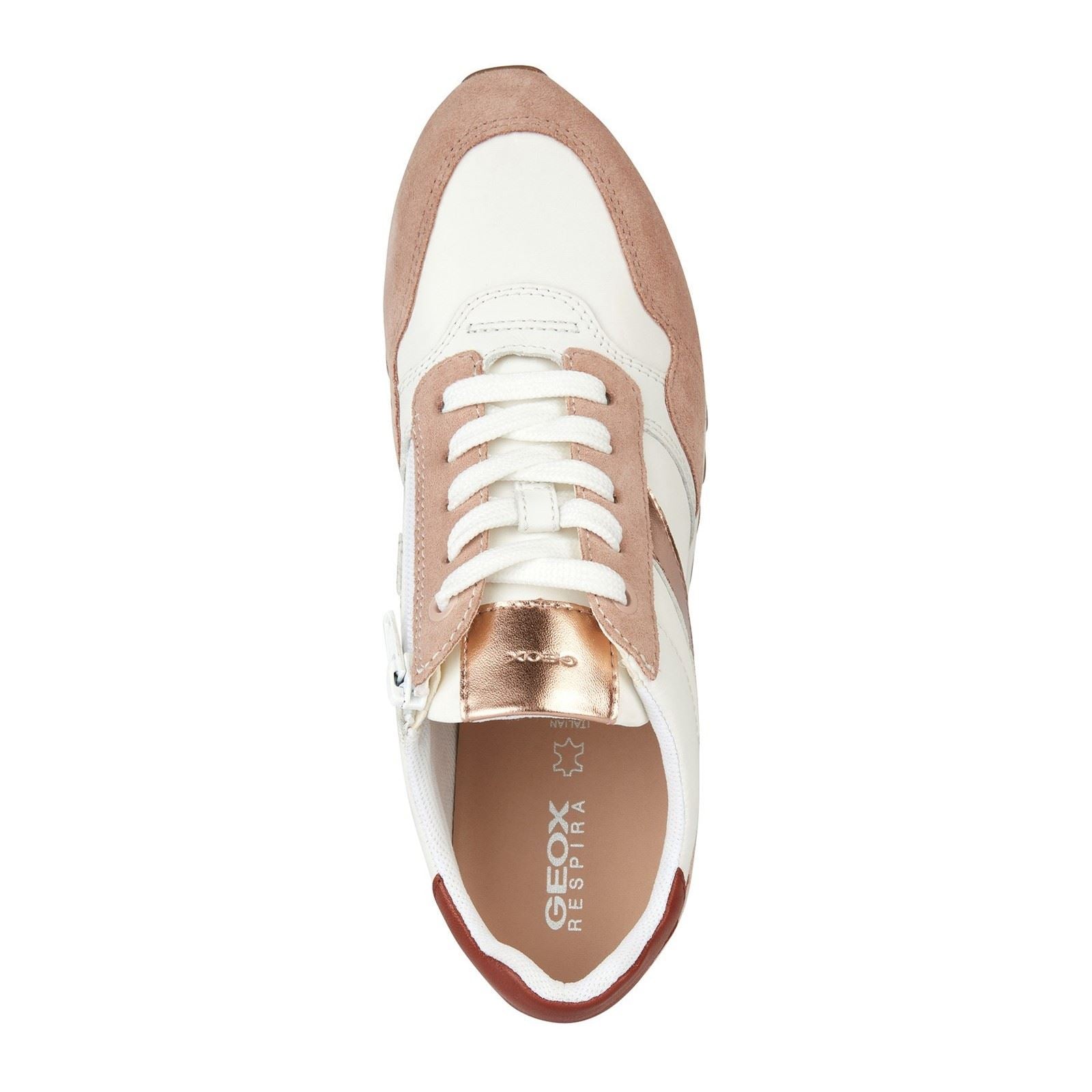 Geox D Tabelya Leather Bovine Suede- Textile Woven Synthetic- Synthetic Nylon Women's Nude/White Trainers