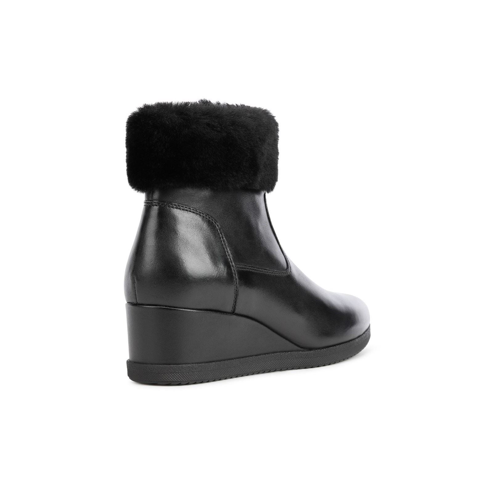 Geox Anylla 80% Leather Bovine Nappa-20% Leather Real Fur Women's Black Boots