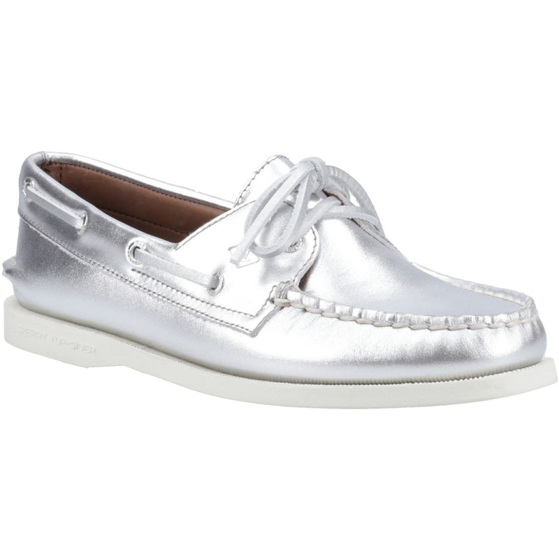 Sperry Authentic 2 Eye Leather Women's Silver Boat Shoes