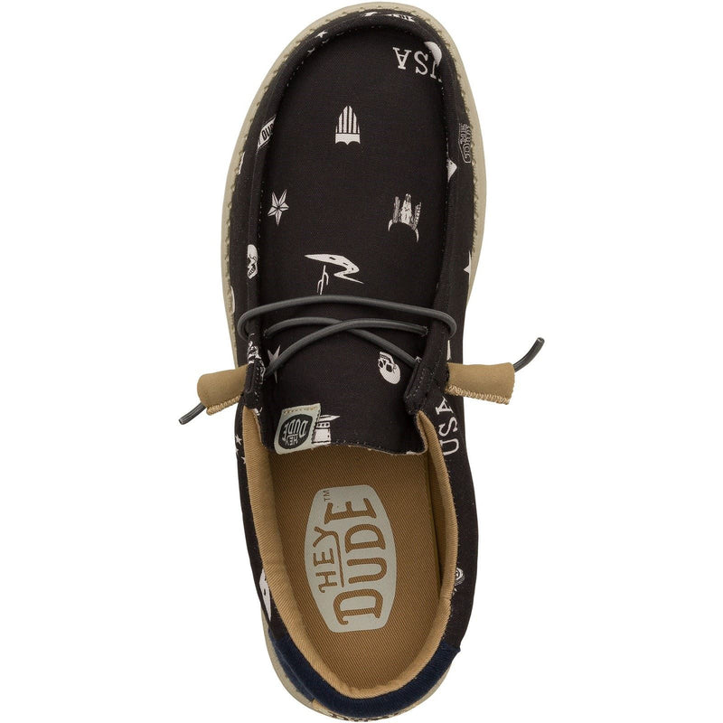 HEYDUDE Wally Stars n Skulls 100% Cotton Men's Black Boat Shoes