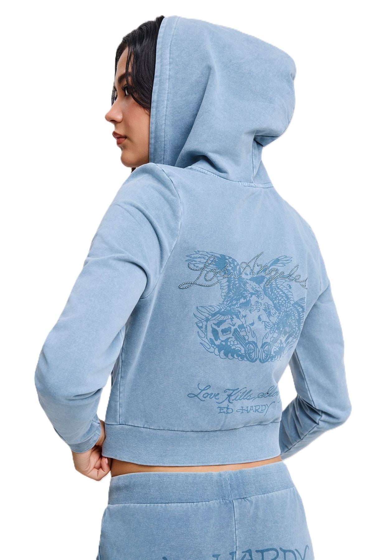 Ed Hardy Stay True Fitted Cropped Zip Women's Blue Hoodie