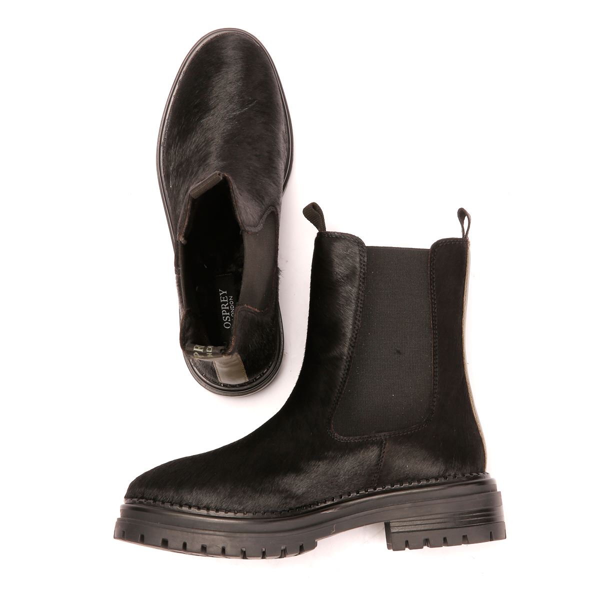 Osprey London The Hampton Chelsea Leather/Pony Hair Women's Black/Olive Boots