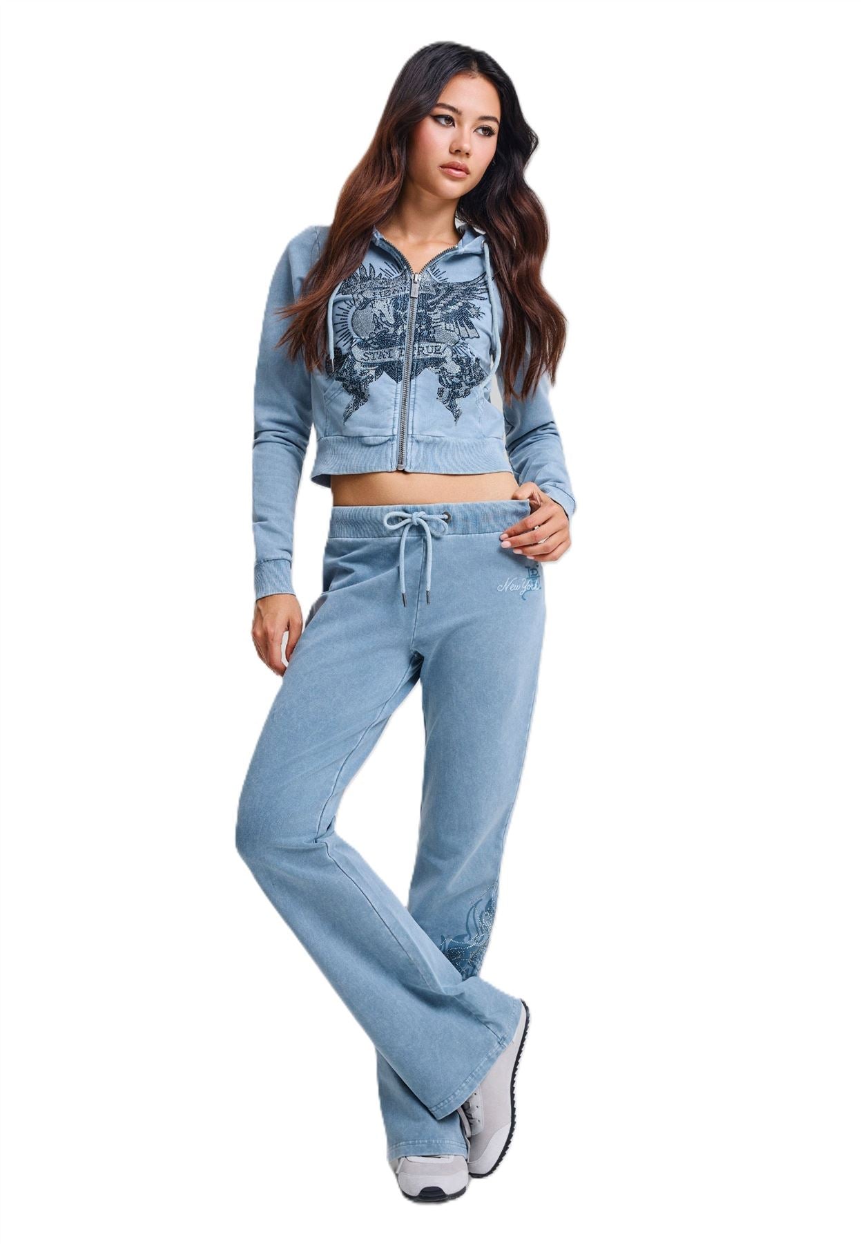 Ed Hardy Stay True Fitted Cropped Zip Women's Blue Hoodie