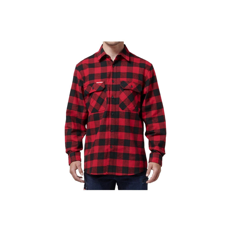Hard Yakka Long Sleeve Check Flannel Cotton Men's Red Casual Shirt