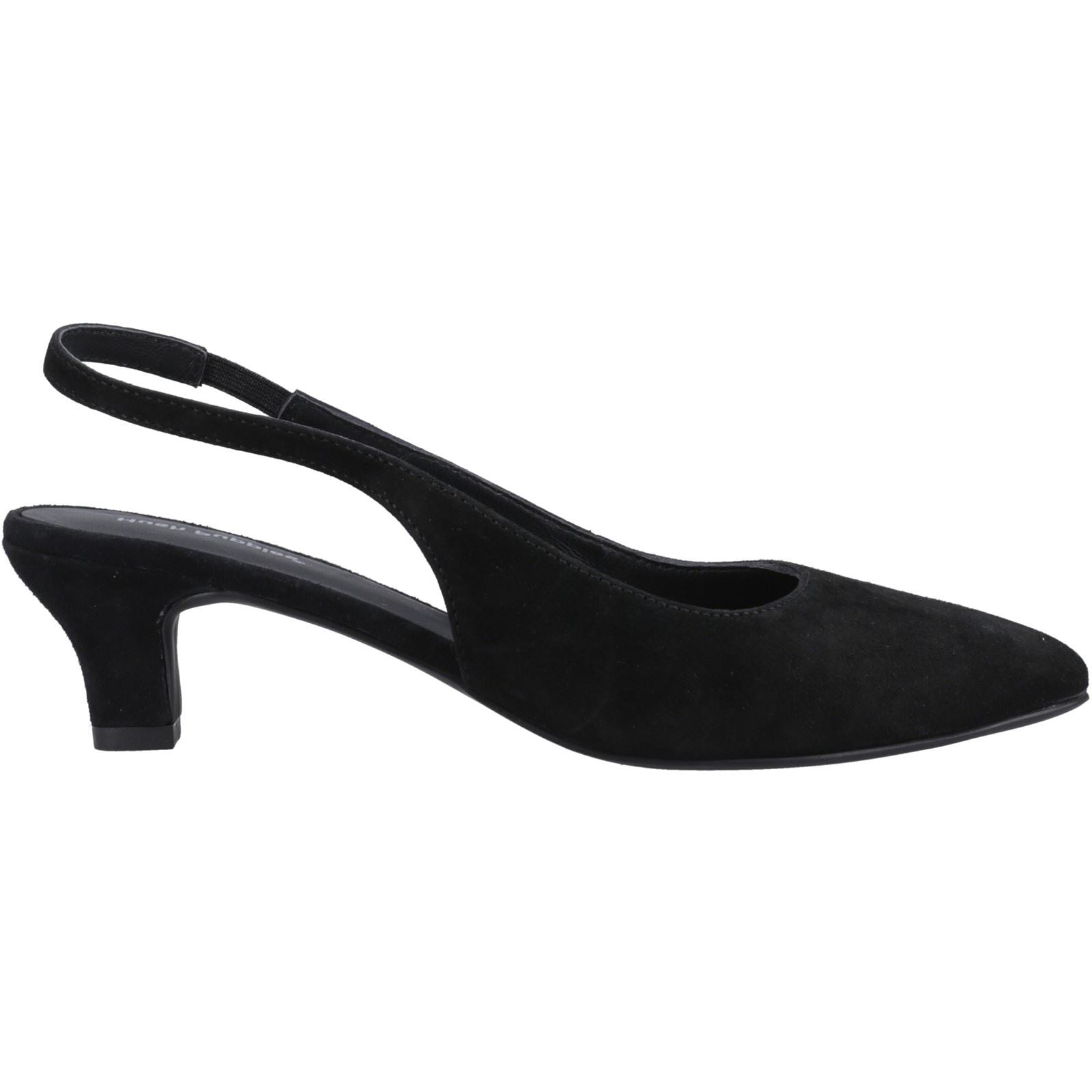 Hush Puppies Nahla Suede Heel Leather Women's Black Round Slingback Shoes