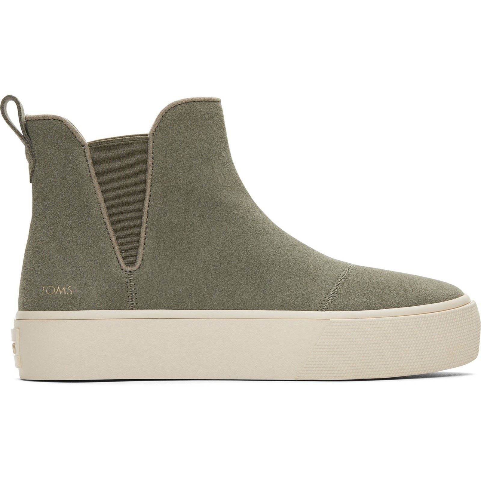 TOMS Fenix Platform Leather Women's Vetiver Grey Flat Chelsea Boots