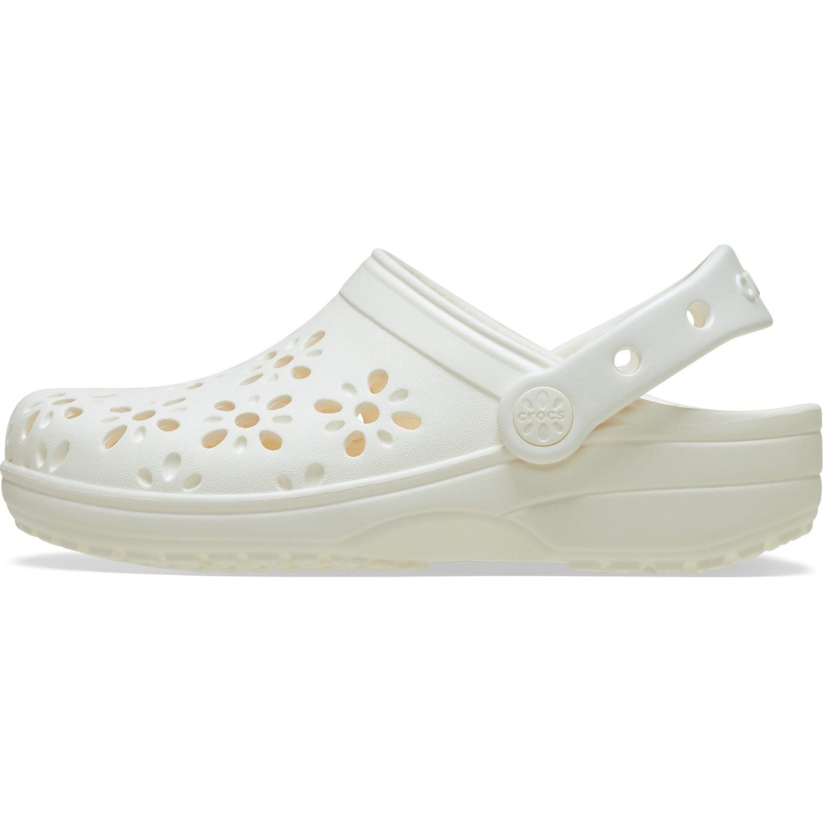 Crocs Classic Floral Cut Out Synthetic Chalk Clogs