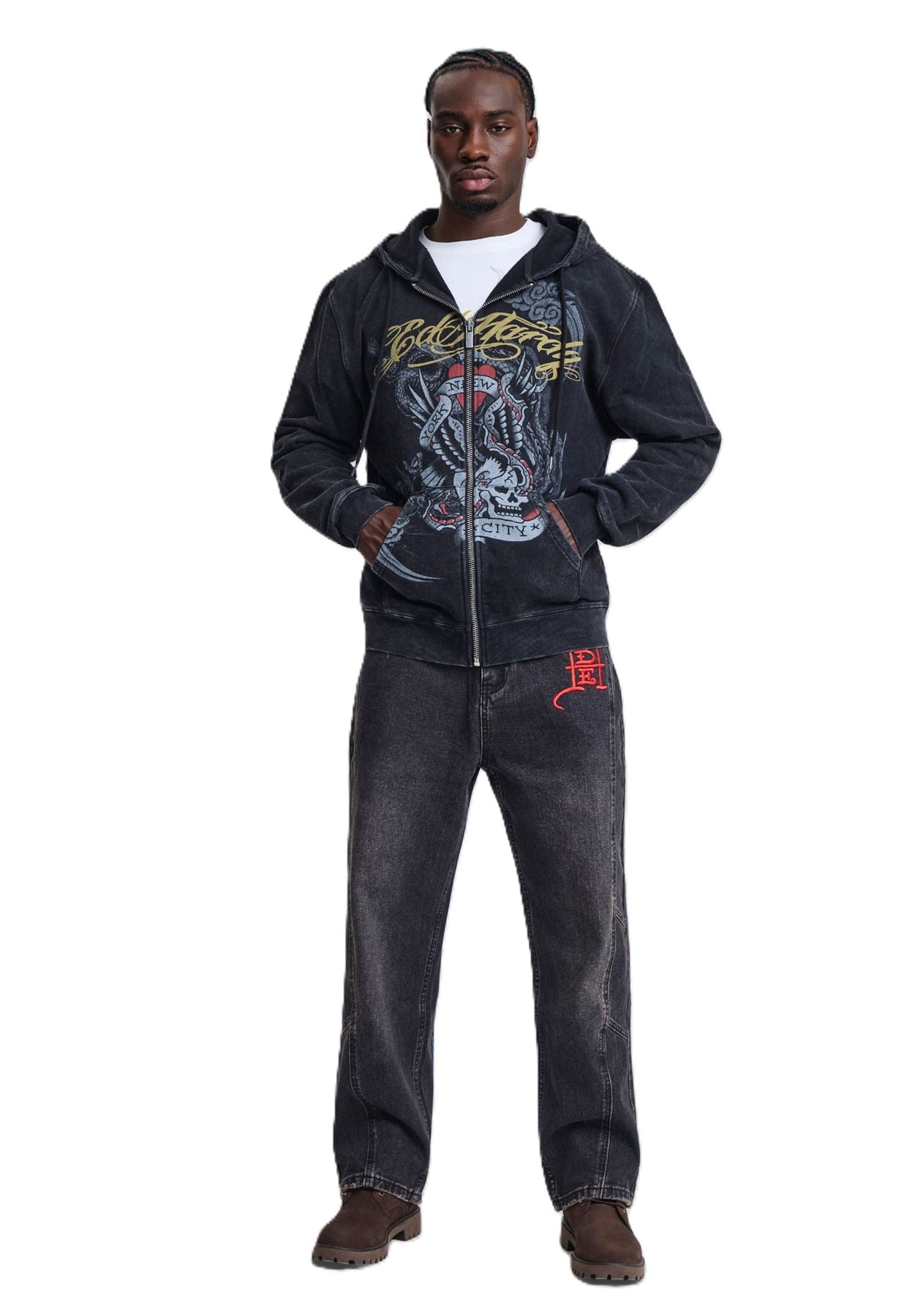 Ed Hardy Serpent Skull Graphic Washed Men's Black Jeans