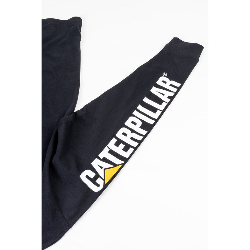 Caterpillar Trademark Banner Long Sleeve Cotton Men's Black T-Shirt