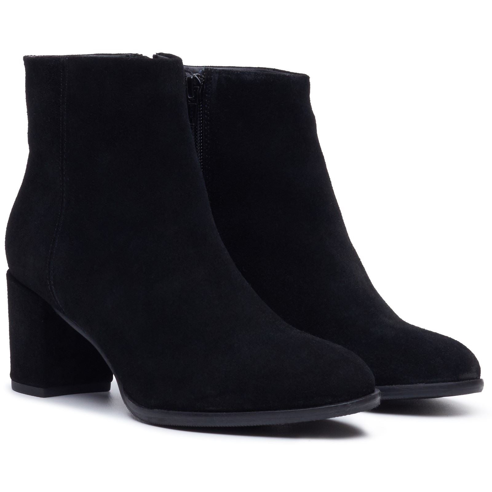 Hush Puppies Claridy Suede Leather Women's Black Heeled Ankle Boots
