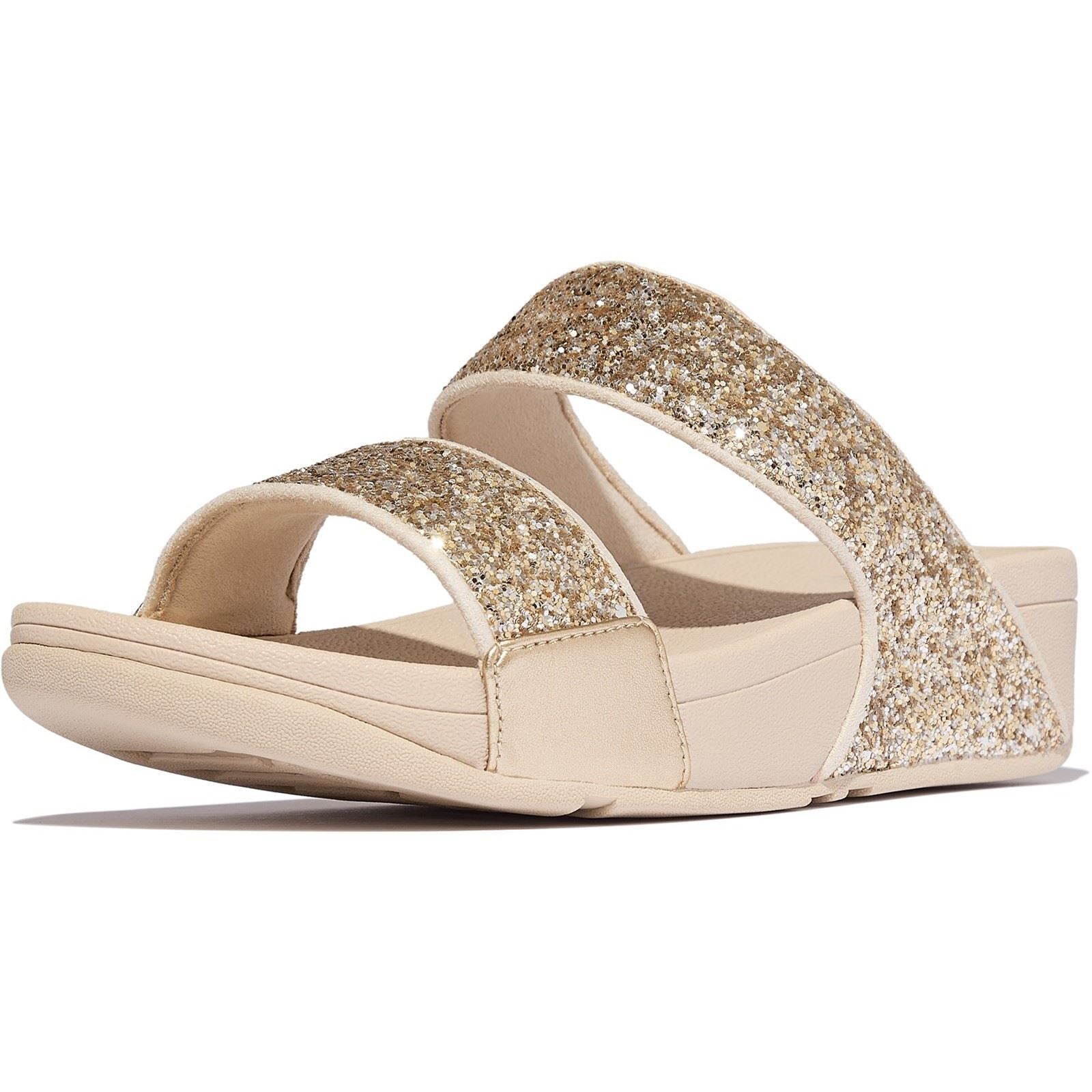 Fitflop Lulu 2 Bar Glitter Polyurethane Women's Platino/Silver Sandals