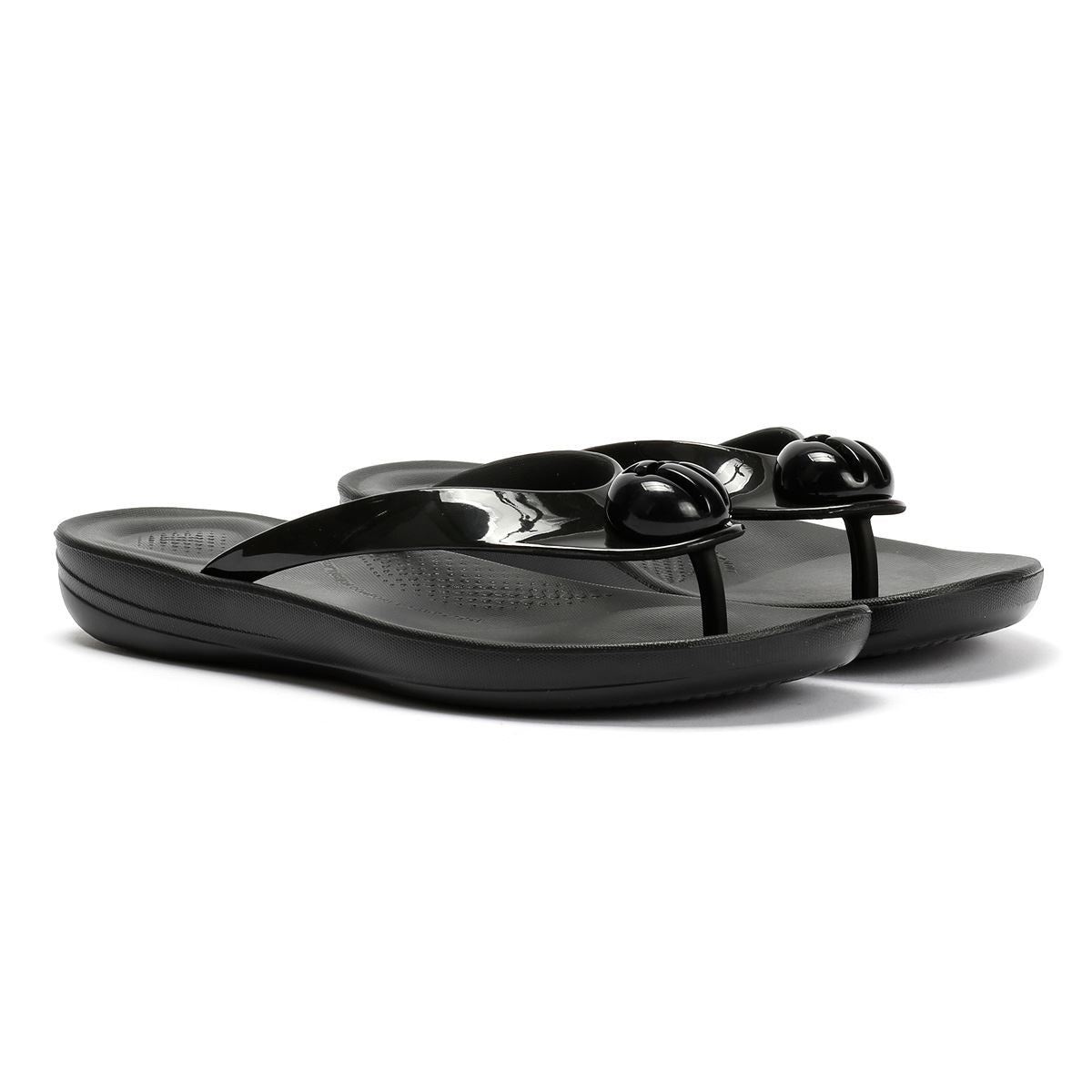 FitFlop Iqushion Glossy Button Women's Black Flip Flops