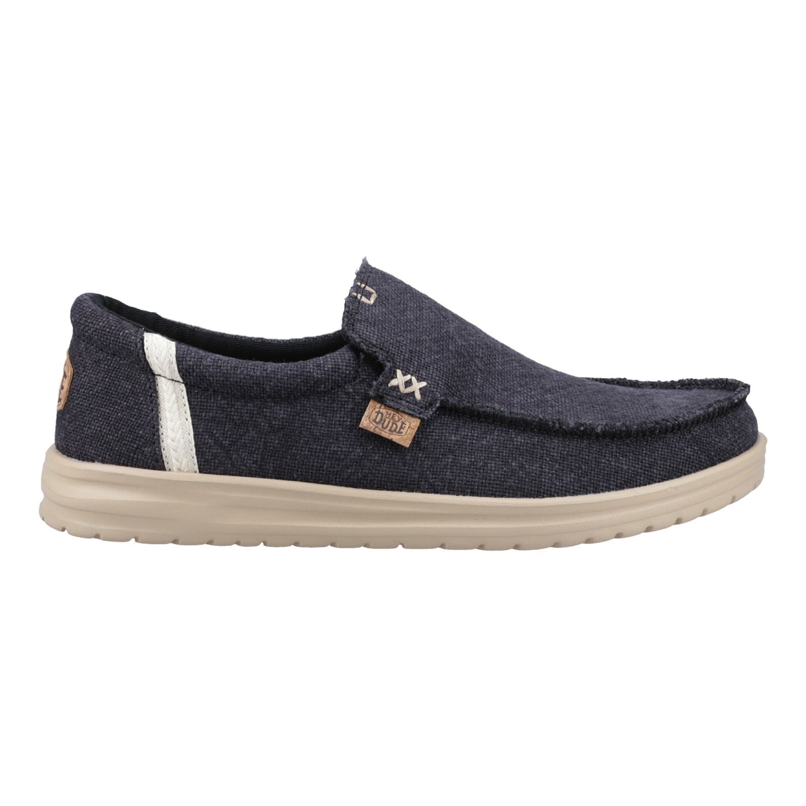 HEYDUDE Mikka Jute Linen Men's Black/Irish Cream Moccasins Shoes