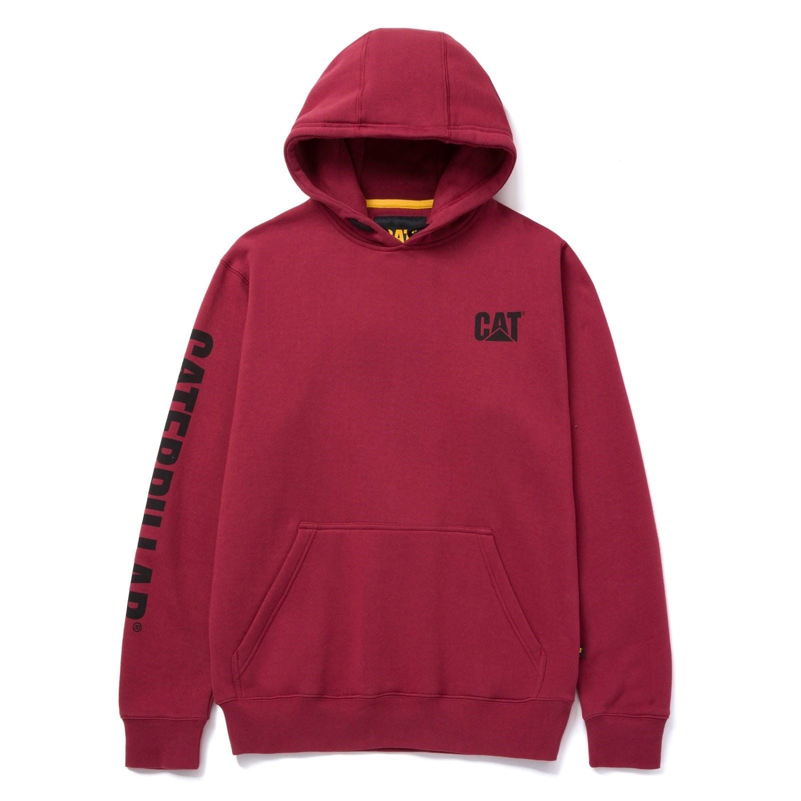 Caterpillar Trademark Banner Cotton Men's Red Hooded Sweatshirt