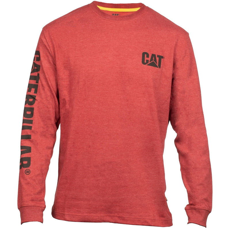 Caterpillar Trademark Banner Long Sleeve Cotton Men's Red T-Shirt