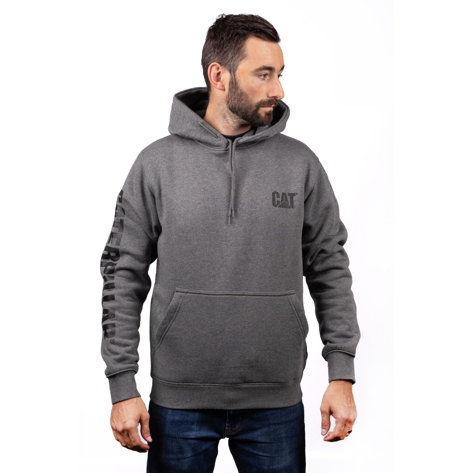 Caterpillar Trademark Banner Cotton Men's Grey Hooded Sweatshirt