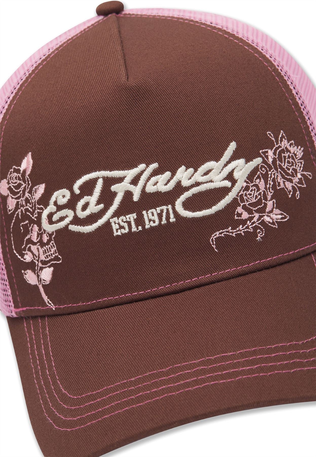 Ed Hardy Skull and Roses 5 Panel Brown Caps
