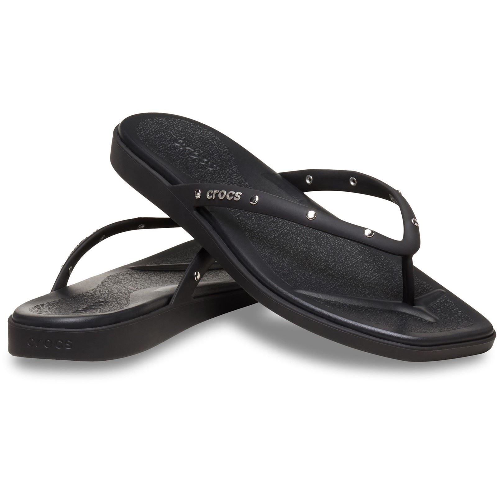Crocs Miami Studded Flip Thermoplastic Women's Black Flip Flops