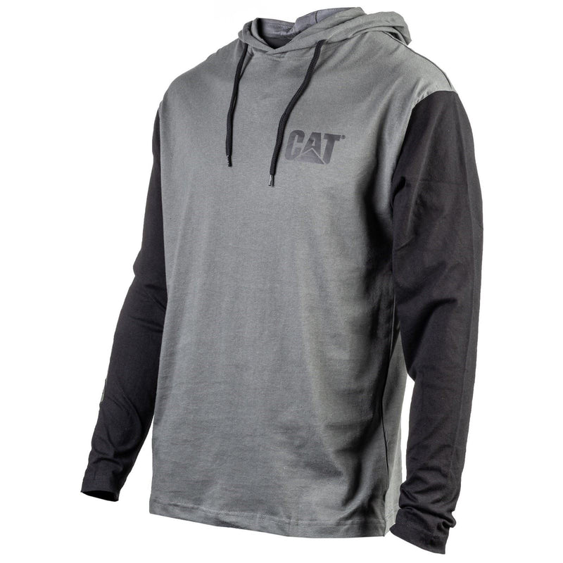 Caterpillar Hooded Long Sleeve Cotton Men's Grey T-Shirt
