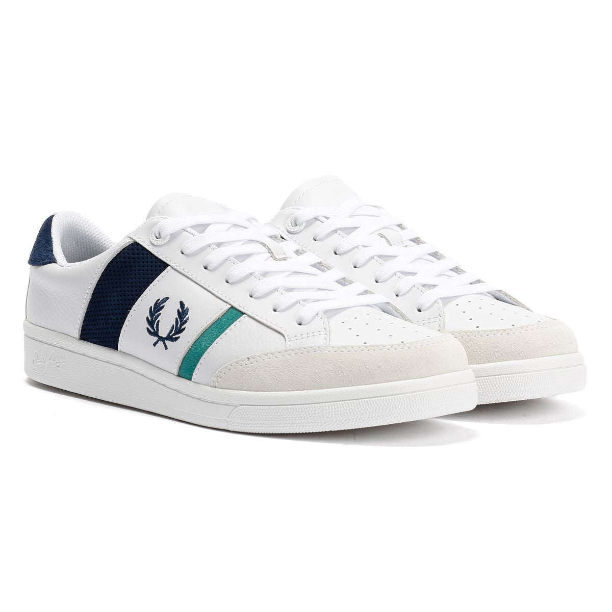 Fred Perry B725 Leather Suede Men's White/Navy/Mint Trainers