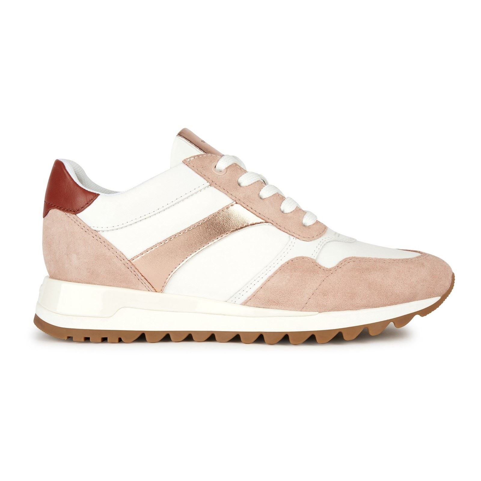 Geox D Tabelya Leather Bovine Suede- Textile Woven Synthetic- Synthetic Nylon Women's Nude/White Trainers
