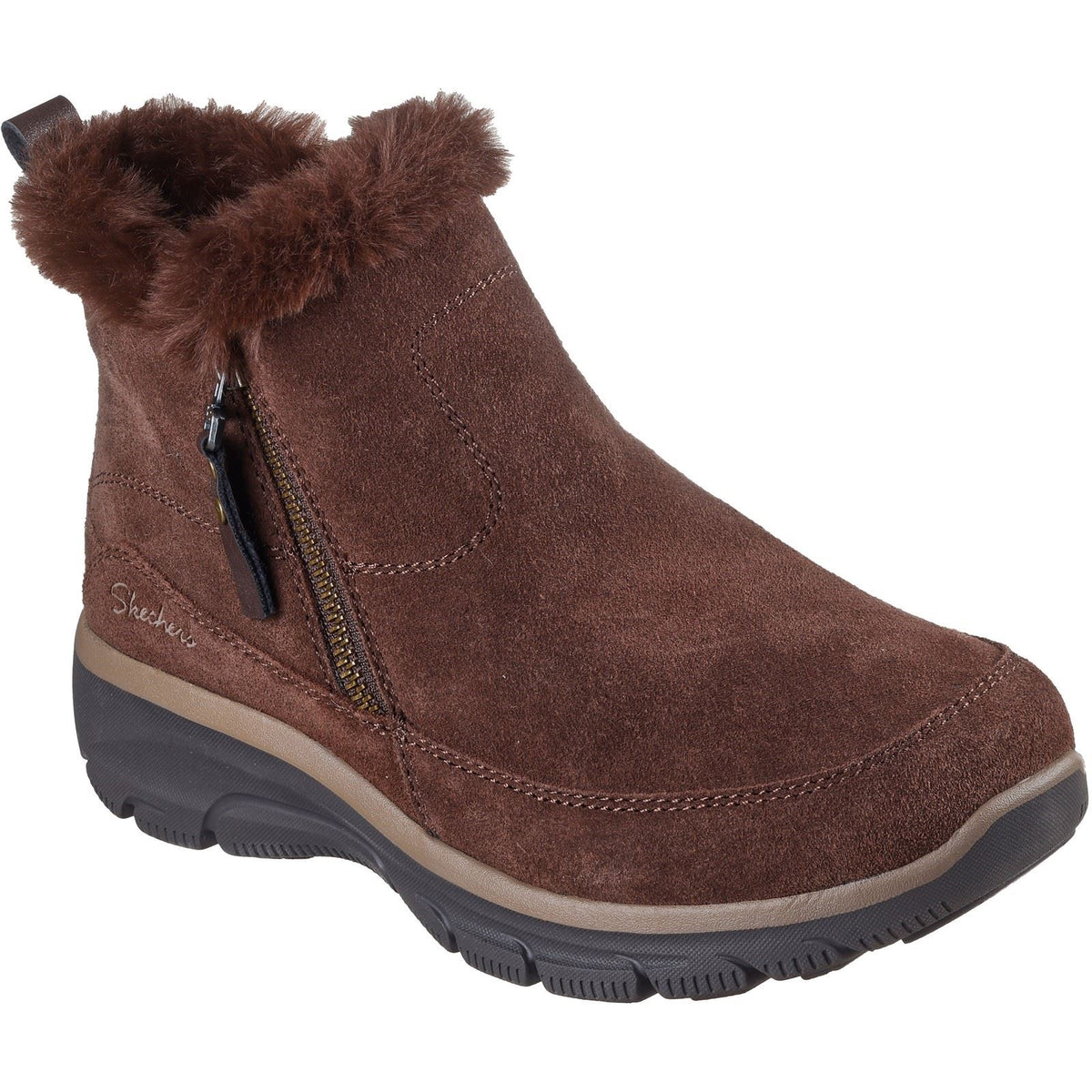 Skechers Easy Going Cool Zip! Leather Women's CHOCOLATE Winter Ankle Boots