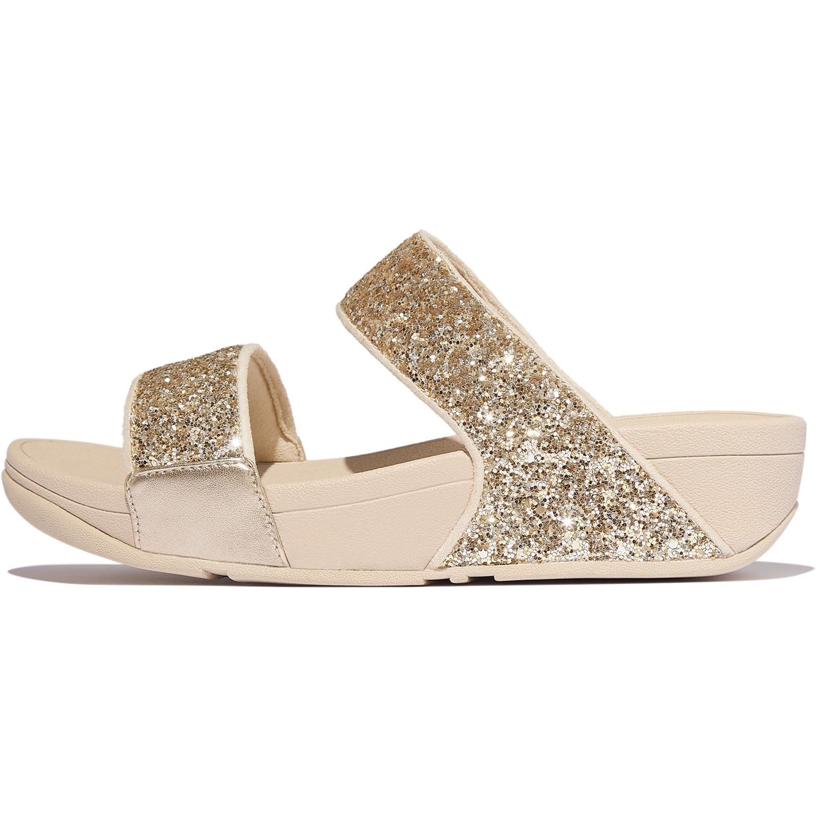 Fitflop Lulu 2 Bar Glitter Polyurethane Women's Platino/Silver Sandals