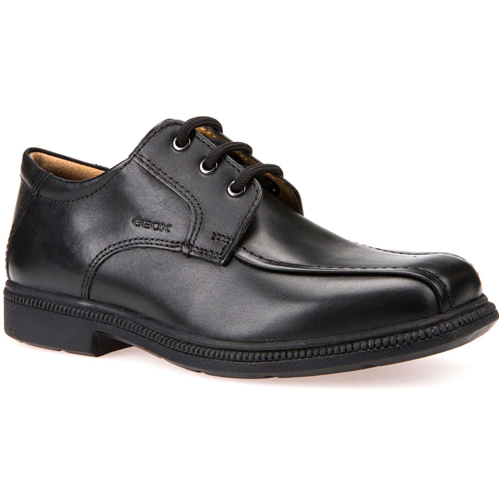 Geox J Federico H Leather Boy's Black Lace-Up Shoes