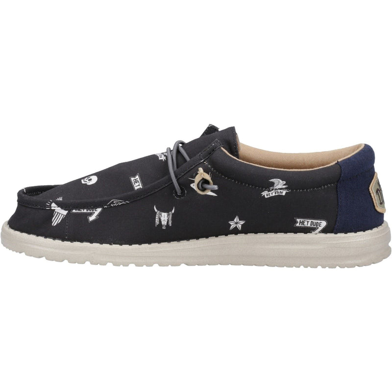HEYDUDE Wally Stars n Skulls 100% Cotton Men's Black Boat Shoes