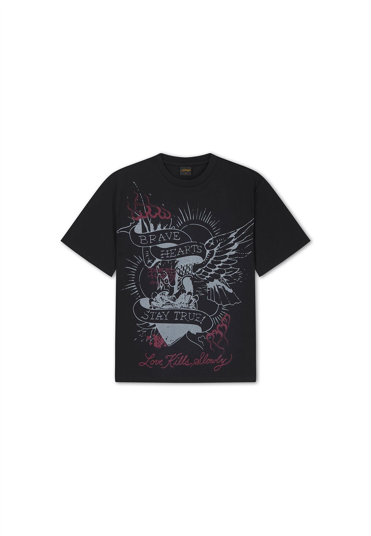 Ed Hardy Brave Hearts True Washed Relaxed Women's Black T-Shirts