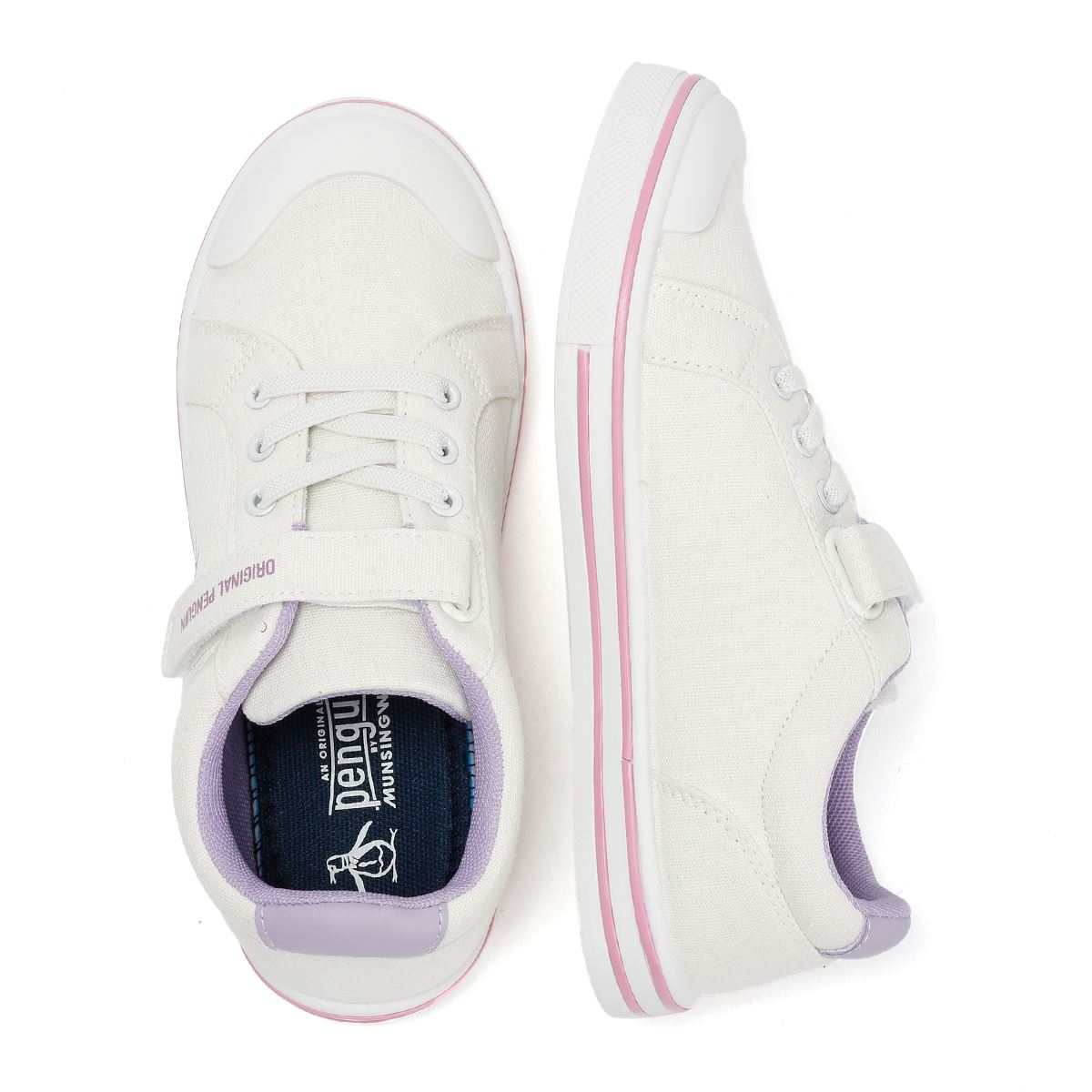 Penguin Junior Rainbow Canvas Girls's White/Lilac Trainers