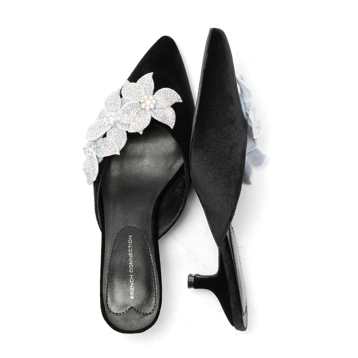 French Connection Victoria Velvet Kitten Heel Women's Black Mules