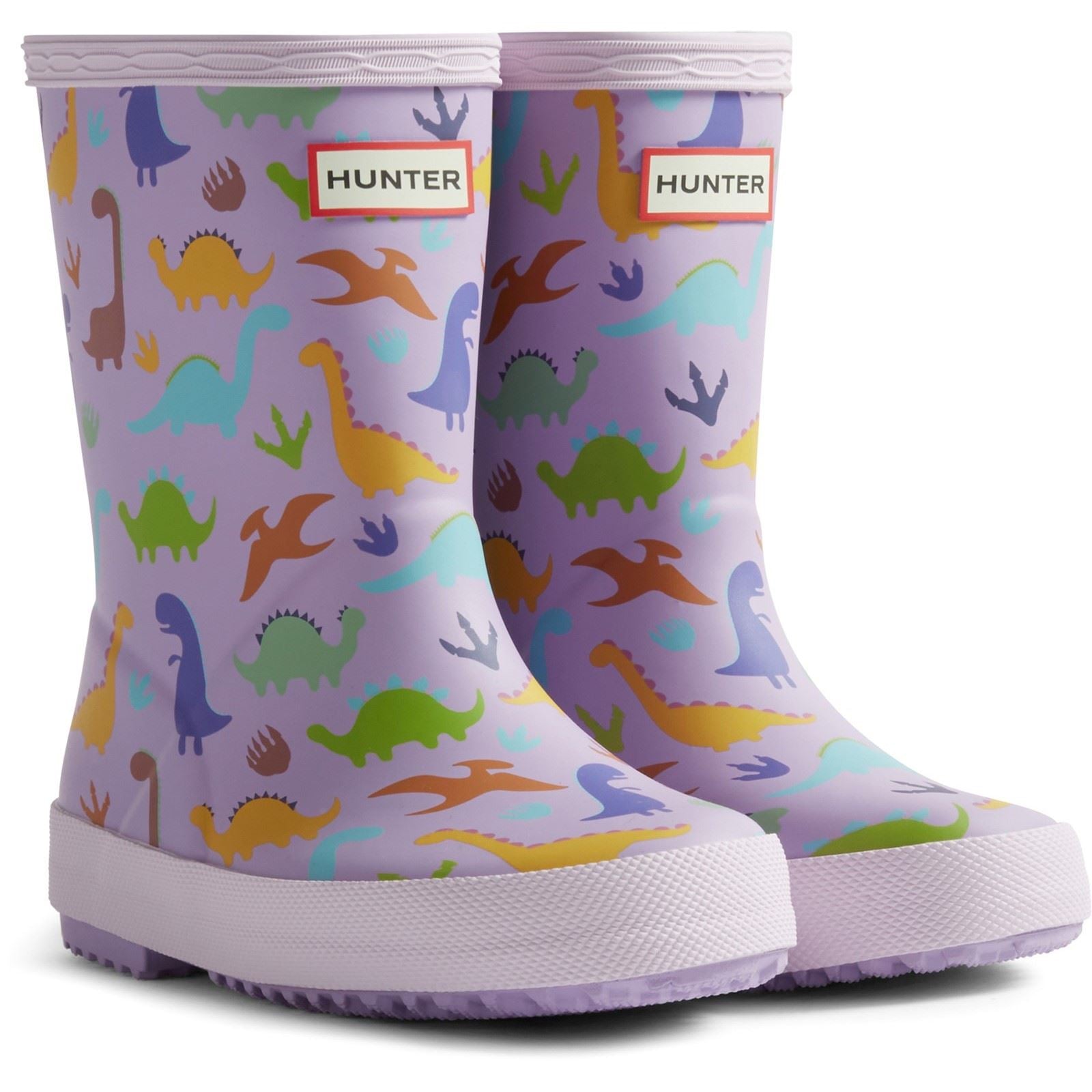 Hunter Kids Dinosaur Boot Rubber Purple Dinosaur Wellington Boots
