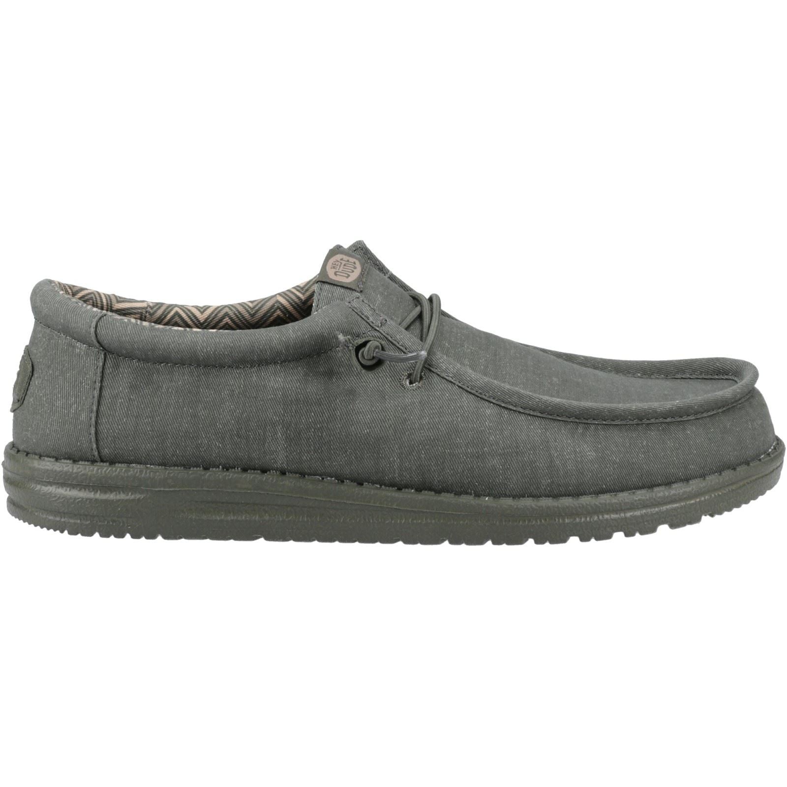 HEYDUDE Wally Stretch Canvas Cotton Men's Deep Green Moccasins Shoes