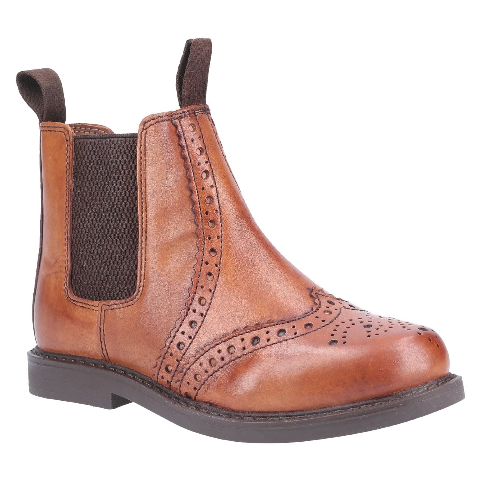 Cotswold Nympsfield Leather Boy's Tan Flat Chelsea Boots