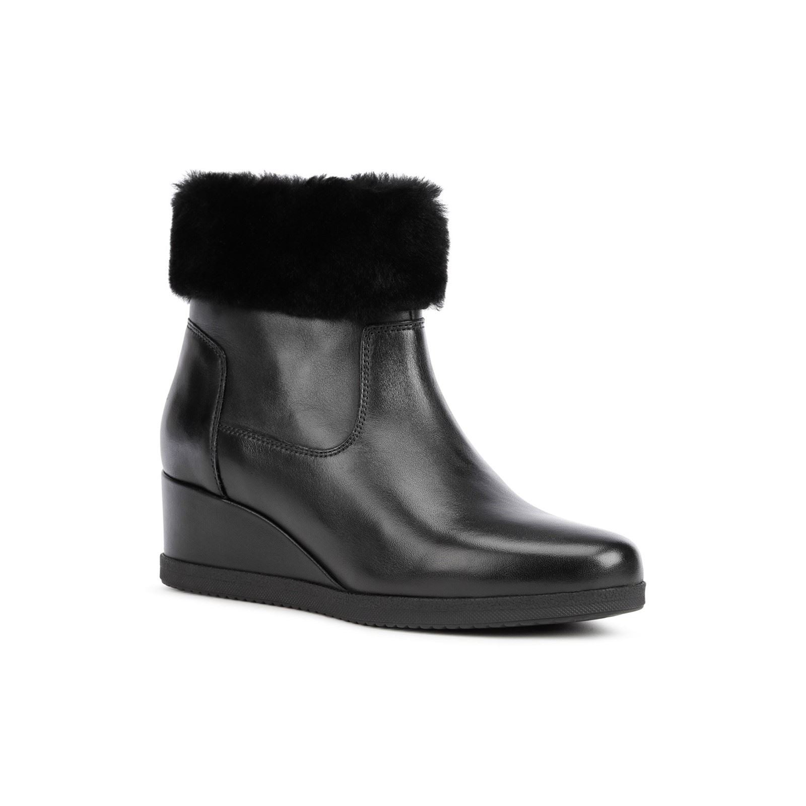 Geox Anylla 80% Leather Bovine Nappa-20% Leather Real Fur Women's Black Boots