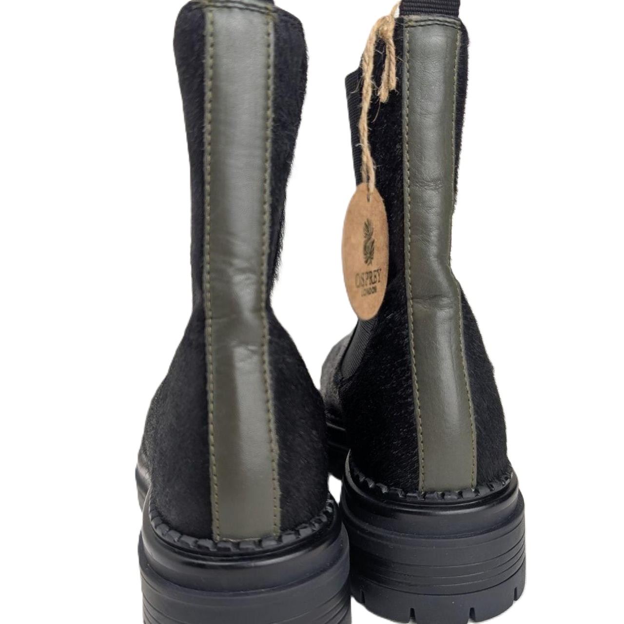 Osprey London The Hampton Chelsea Leather/Pony Hair Women's Black/Olive Boots