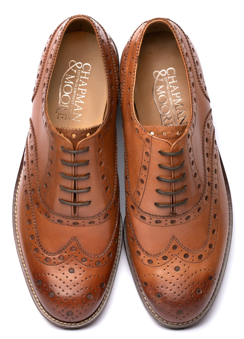 Chapman & Moore Oxford Brogue Leather Men's Tan Burnish Shoes