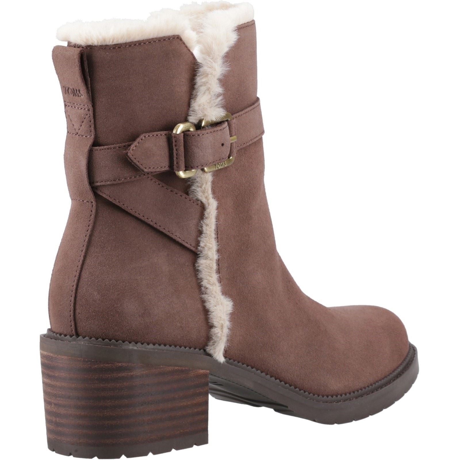 TOMS Hailey Buckle Leather Women's Oak Brown Heeled Ankle Boots