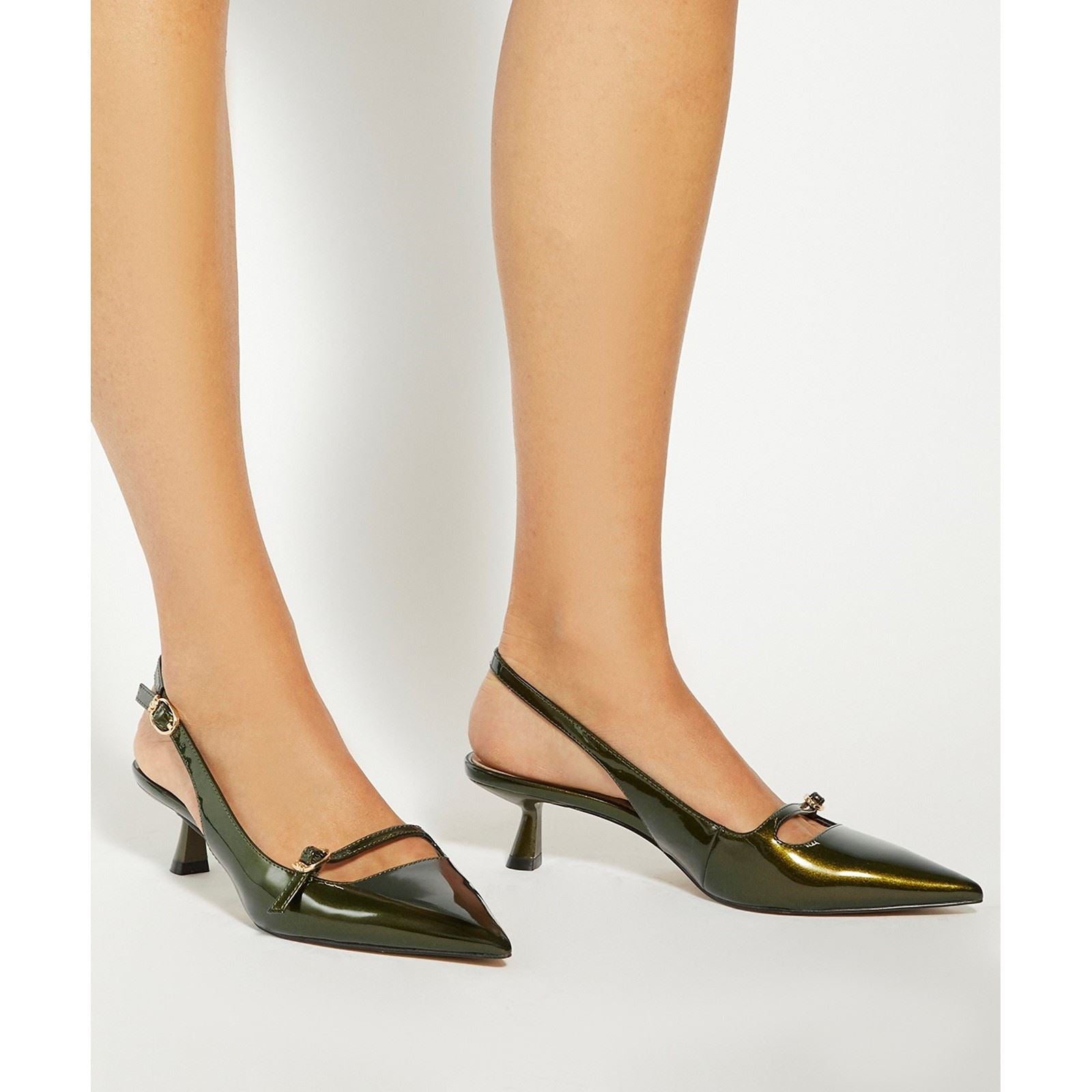Dune Deserved Women's Green Pointy Slingback Shoes