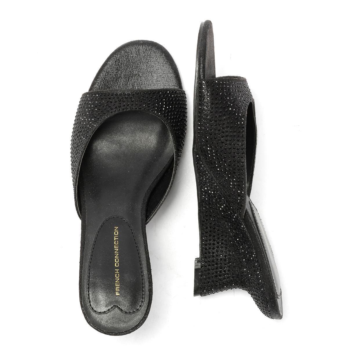 French Connection Tina Rhinestone Women's Black Wedge Sandals