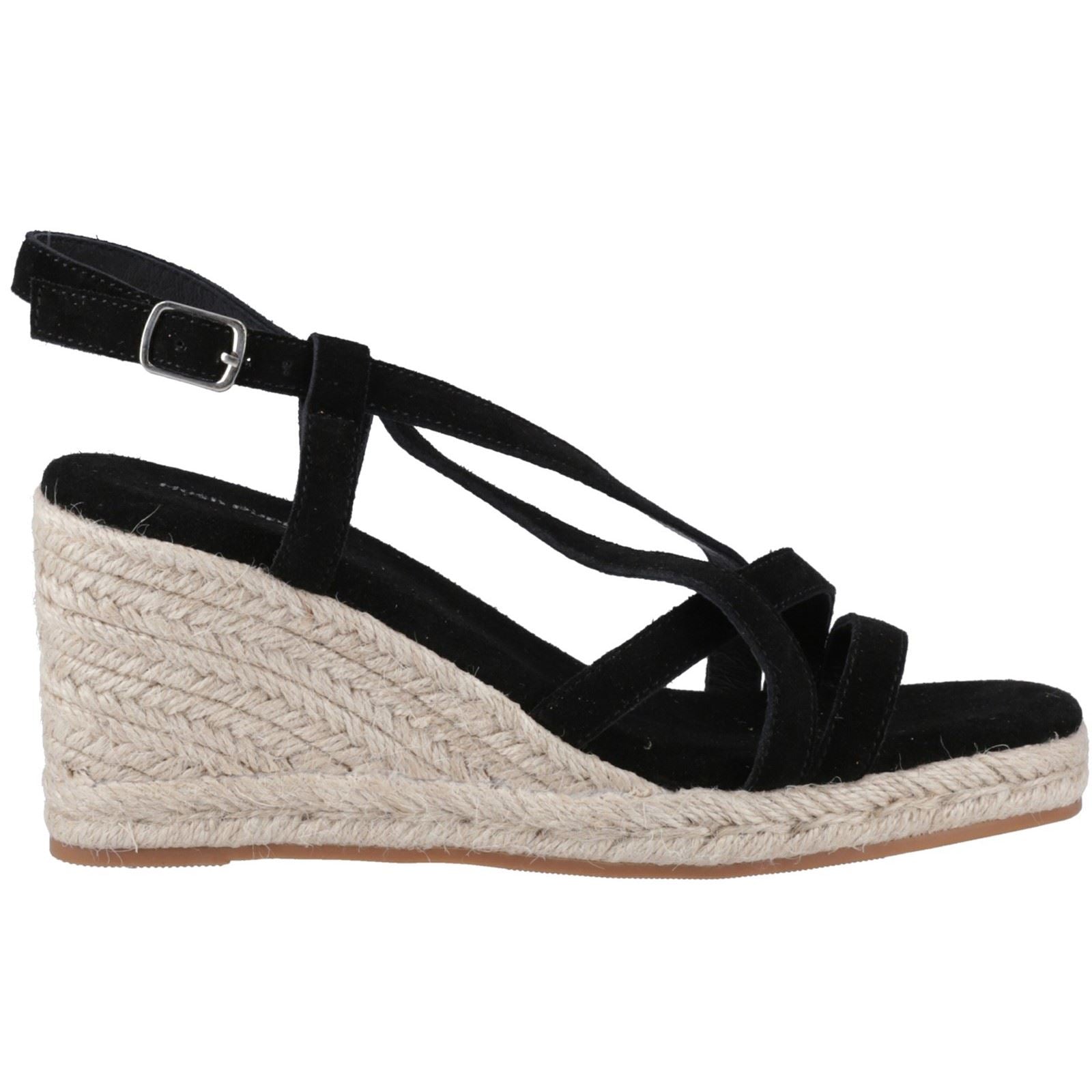 Hush Puppies Jenny Espadrille Wedge Suede Women's Black Wedges