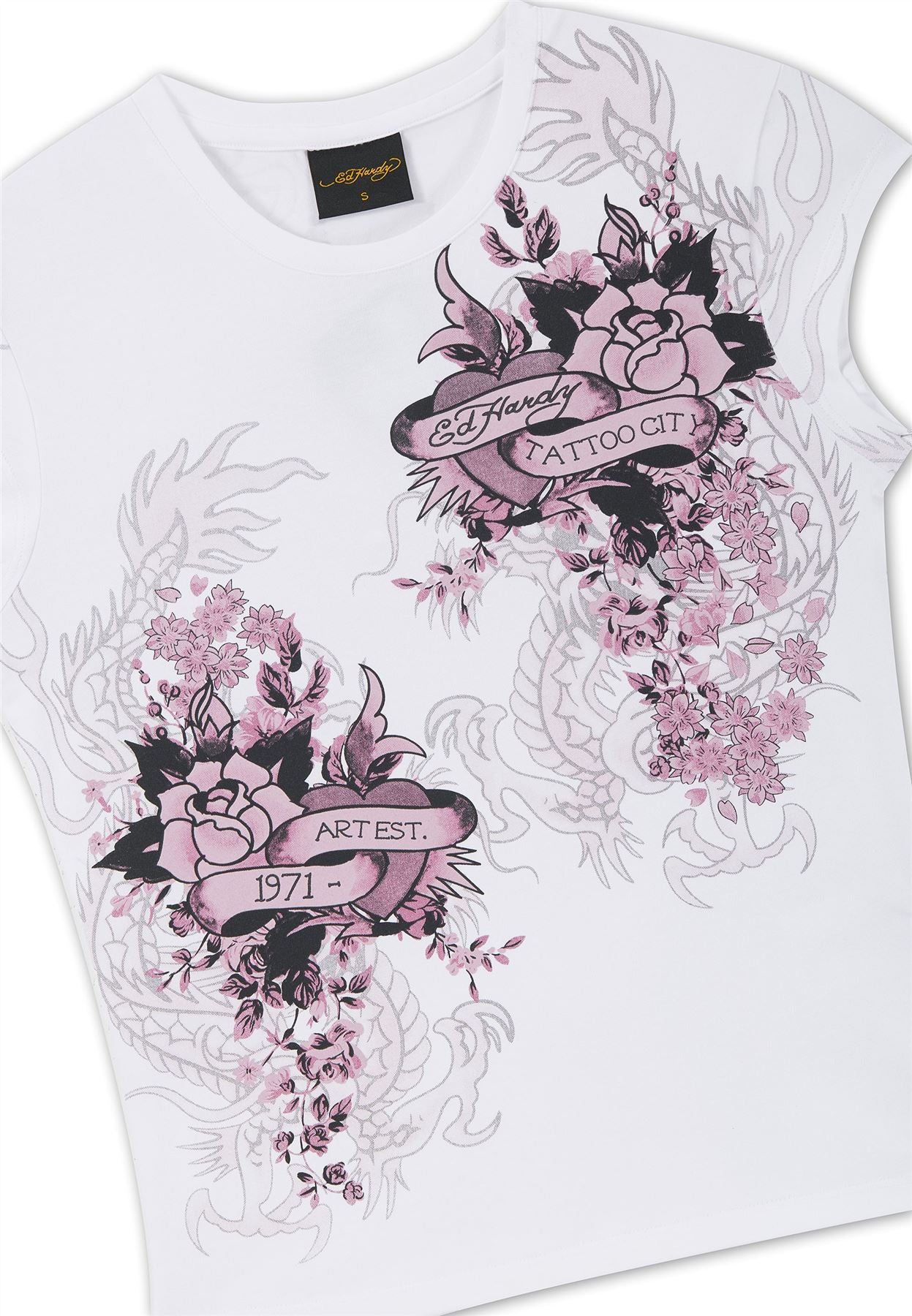 Ed Hardy Tattoo City Cap Sleeve Top Women's White T-Shirts