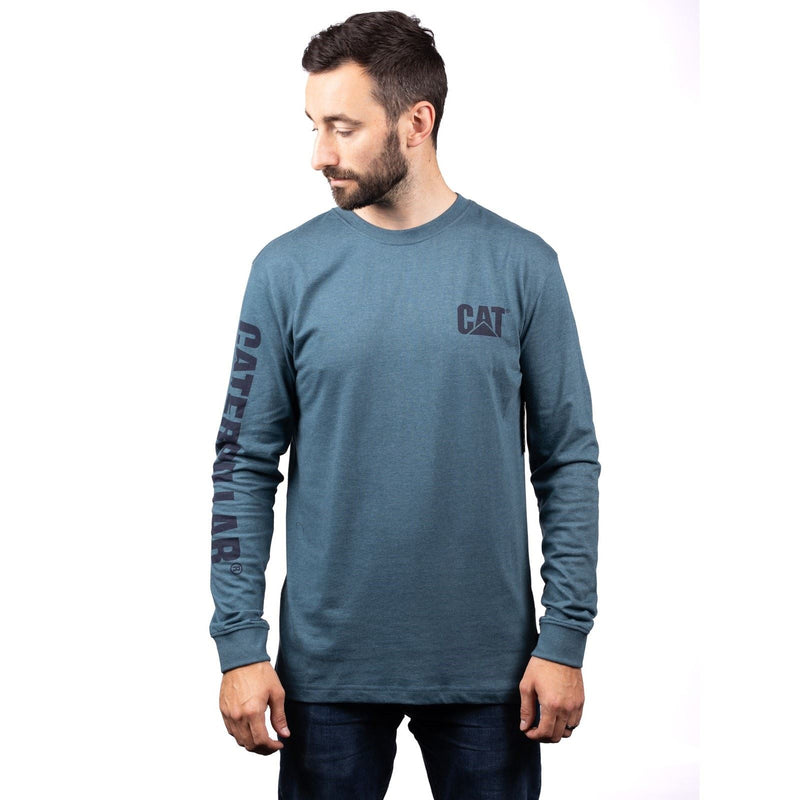 Caterpillar Trademark Banner Long Sleeve Cotton Men's Green T-Shirt
