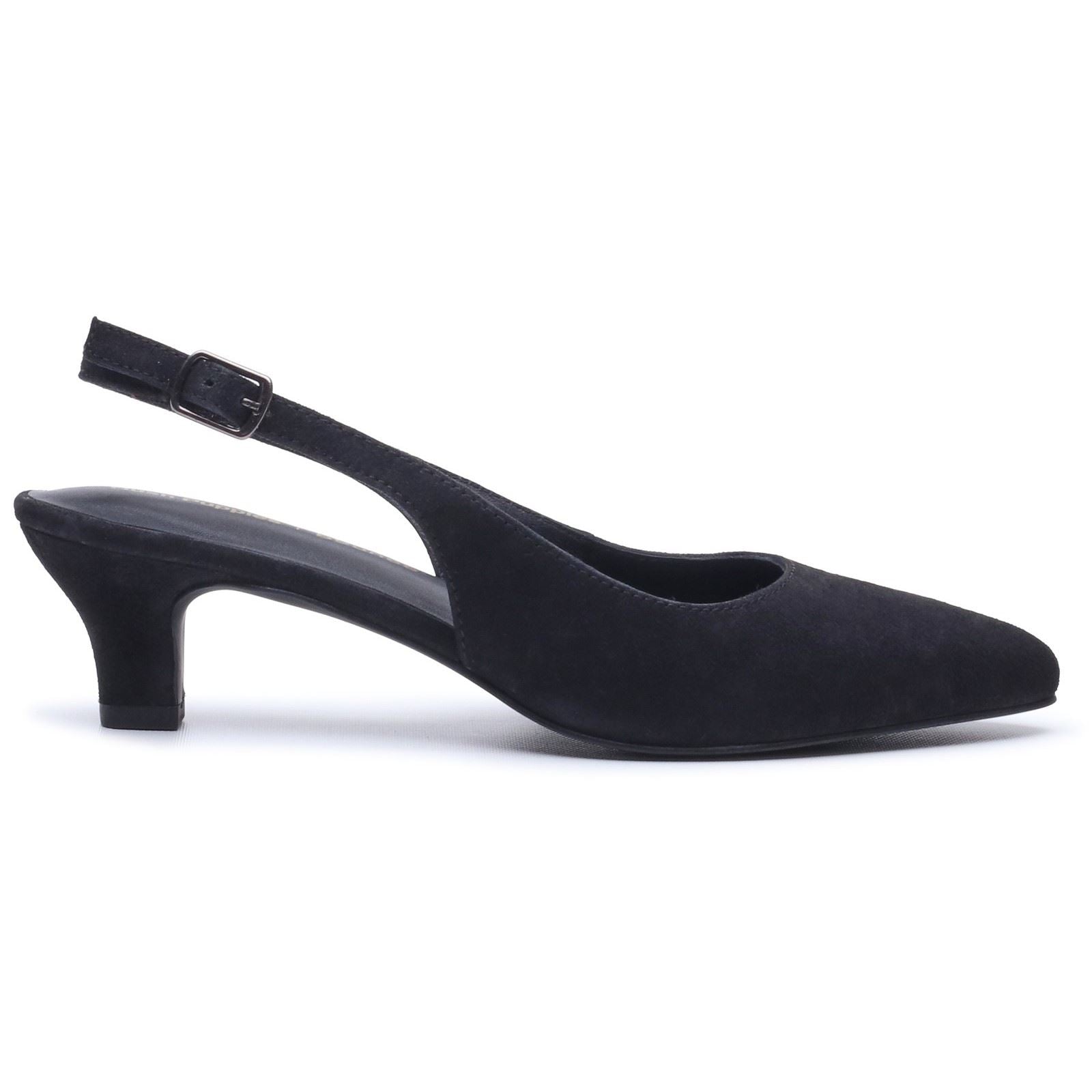 Hush Puppies Nahla Buckle Kitten Heel Women's Black Pointy Slingback Shoes